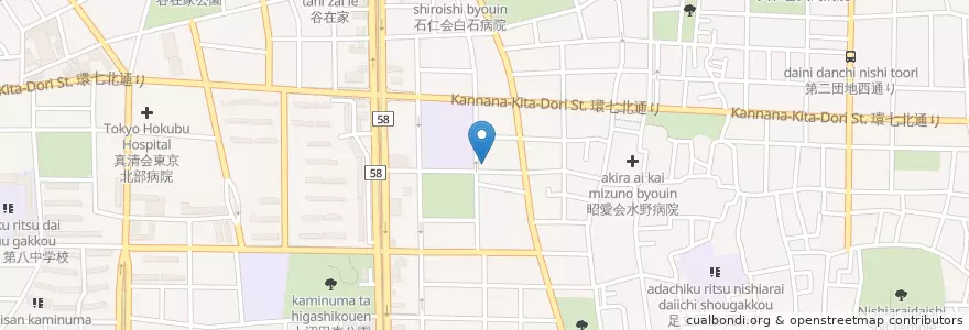 Mapa de ubicacion de 西新井児童館 en Giappone, Tokyo, 足立区.