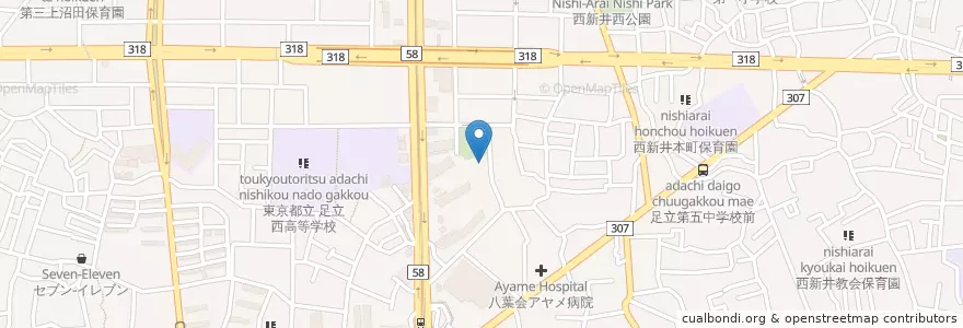Mapa de ubicacion de 西新井本町児童館 en Japan, Tokio, 足立区.