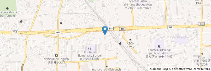 Mapa de ubicacion de 西新井駅前郵便局 en 日本, 東京都, 足立区.
