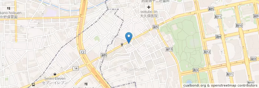 Mapa de ubicacion de 西新宿四郵便局 en Jepun, 東京都, 渋谷区.