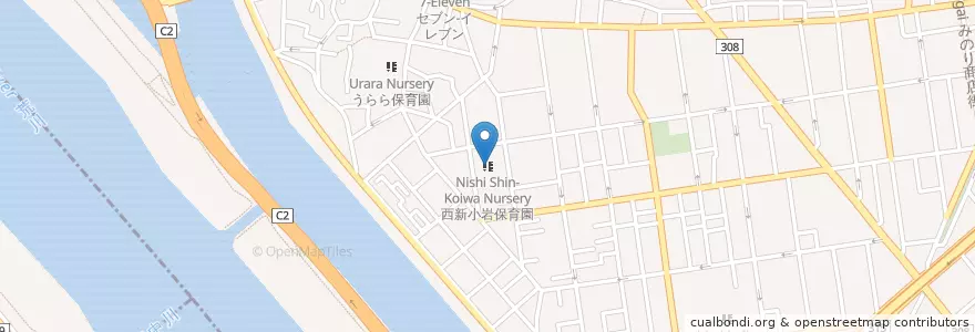 Mapa de ubicacion de 西新小岩保育園 en 日本, 东京都/東京都, 葛飾区.