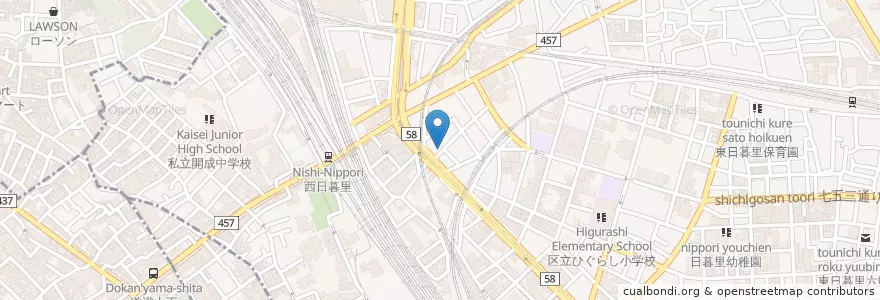 Mapa de ubicacion de 西日暮里駅前郵便局 en Jepun, 東京都.