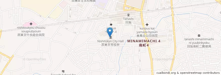 Mapa de ubicacion de 西東京市役所 en 日本, 東京都, 西東京市.