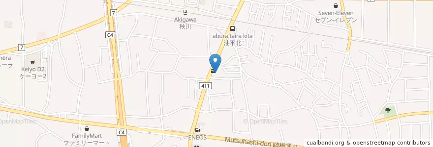 Mapa de ubicacion de 西秋留郵便局 en ژاپن, 東京都, あきる野市.
