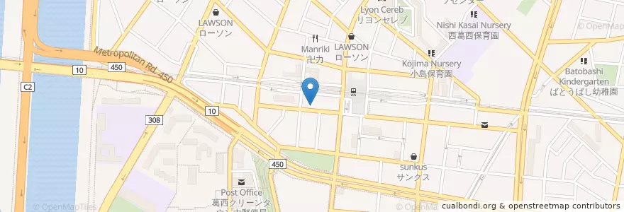 Mapa de ubicacion de 西葛西駅前郵便局 en ژاپن, 東京都, 江戸川区.
