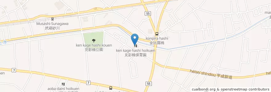 Mapa de ubicacion de 見影橋保育園 en Giappone, Tokyo, 立川市.