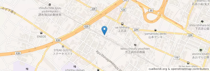 Mapa de ubicacion de 調布上石原郵便局 en ژاپن, 東京都, 調布市.