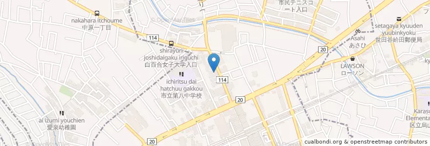 Mapa de ubicacion de 調布仙川二郵便局 en Japão, Tóquio, 調布市.