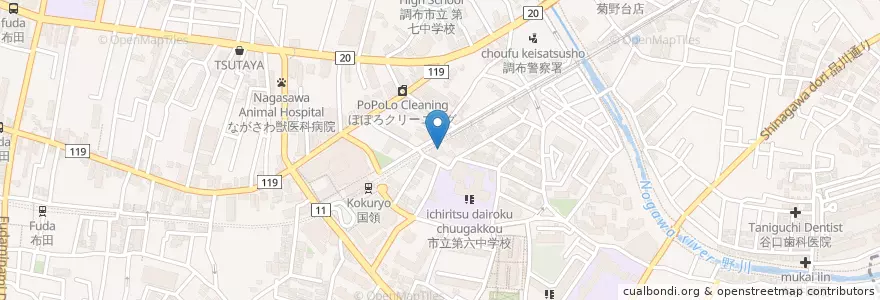 Mapa de ubicacion de 調布市立図書館国領分館 en Japón, Tokio, Chofu.