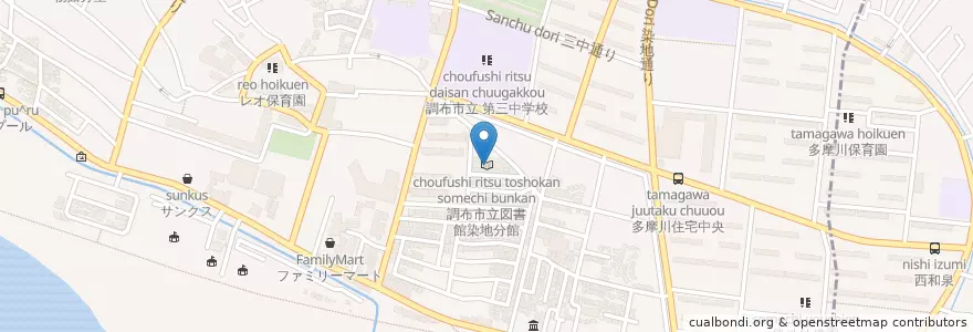 Mapa de ubicacion de 調布市立図書館染地分館 en Jepun, 東京都, 調布市.