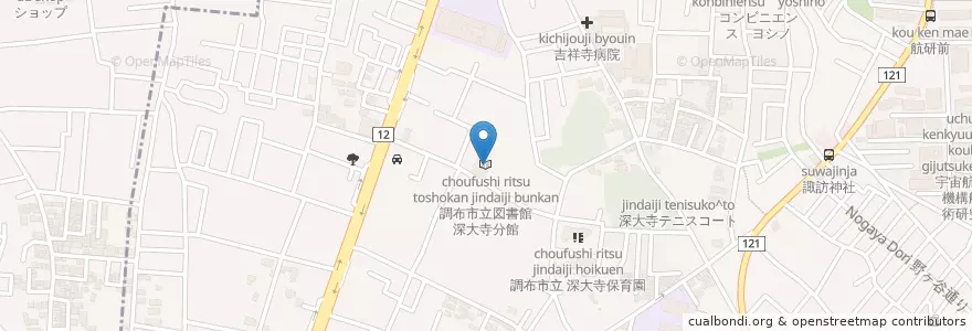 Mapa de ubicacion de 調布市立図書館深大寺分館 en Japão, Tóquio, 調布市.
