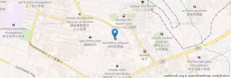 Mapa de ubicacion de 調布市立図書館神代分館 en Japão, Tóquio, 調布市.