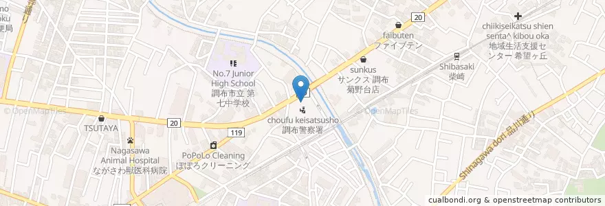 Mapa de ubicacion de 調布警察署 en 日本, 東京都, 調布市.