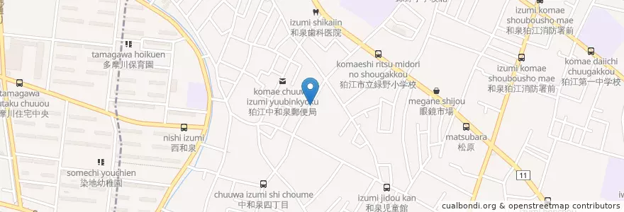 Mapa de ubicacion de 調布警察署中和泉交番 en اليابان, 東京都, 狛江市.