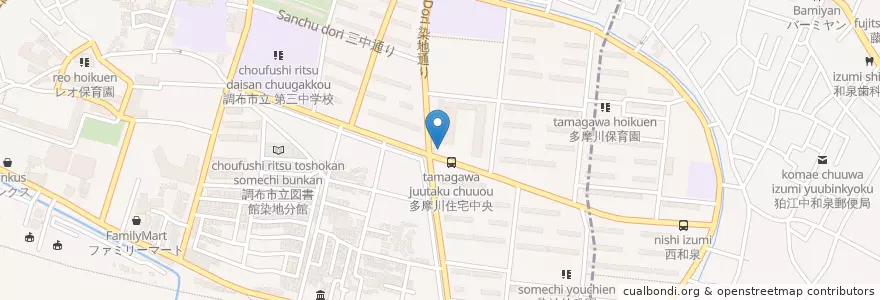 Mapa de ubicacion de 調布警察署多摩川住宅交番 en Япония, Токио, Тёфу.