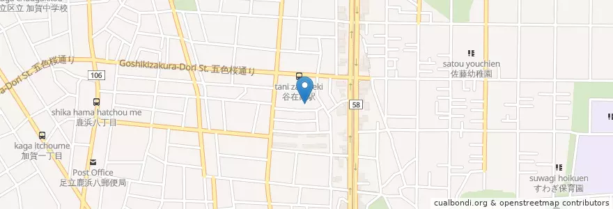 Mapa de ubicacion de 谷在家保育園 en Japon, Tokyo, 足立区.