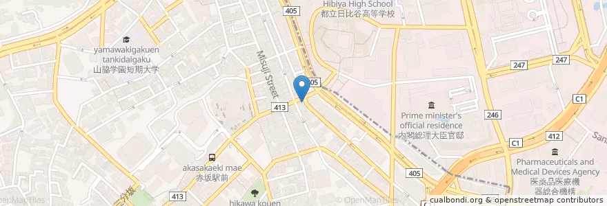 Mapa de ubicacion de 赤坂通郵便局 en Japão, Tóquio, 港区.
