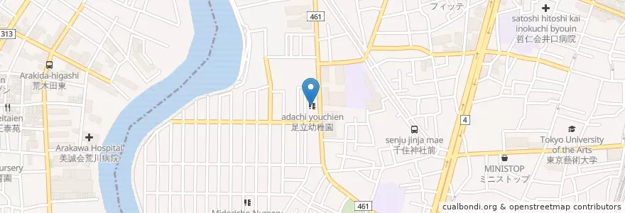 Mapa de ubicacion de 足立幼稚園 en 日本, 东京都/東京都, 足立区.