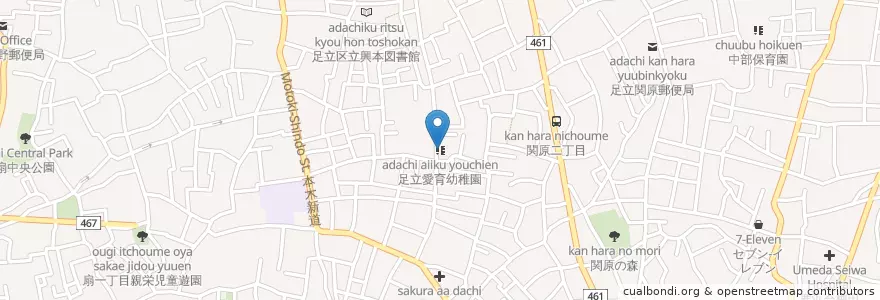 Mapa de ubicacion de 足立愛育幼稚園 en Japan, 東京都, 足立区.