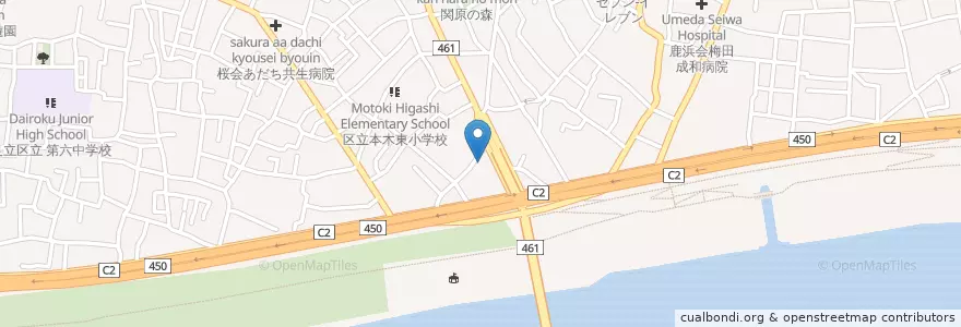 Mapa de ubicacion de 足立本木一郵便局 en Japon, Tokyo, 足立区.