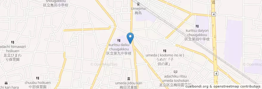 Mapa de ubicacion de 足立梅田郵便局 en Jepun, 東京都, 足立区.