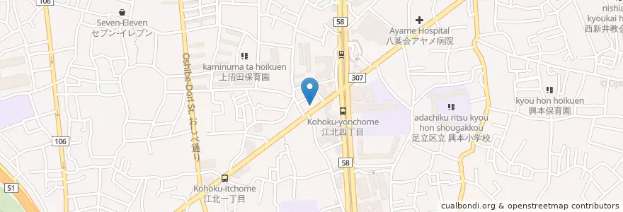 Mapa de ubicacion de 足立江北四郵便局 en 日本, 東京都, 足立区.