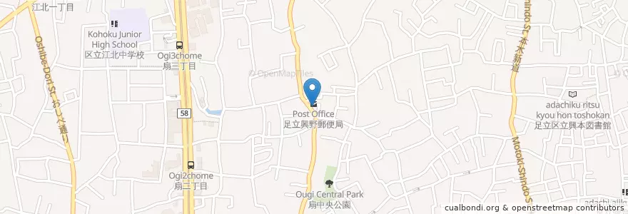 Mapa de ubicacion de 足立興野郵便局 en Japan, 東京都, 足立区.