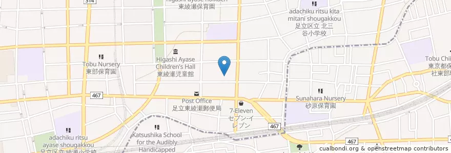 Mapa de ubicacion de 足立若葉保育園 en اليابان, 東京都, 足立区.