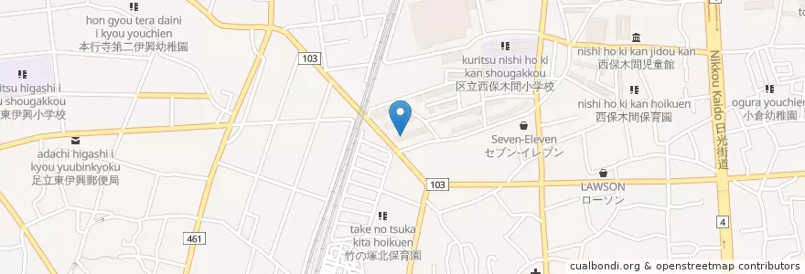 Mapa de ubicacion de 足立西保木間郵便局 en 日本, 東京都, 足立区.