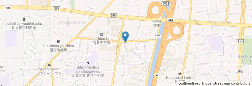 Mapa de ubicacion de 足立西加平郵便局 en Jepun, 東京都, 足立区.