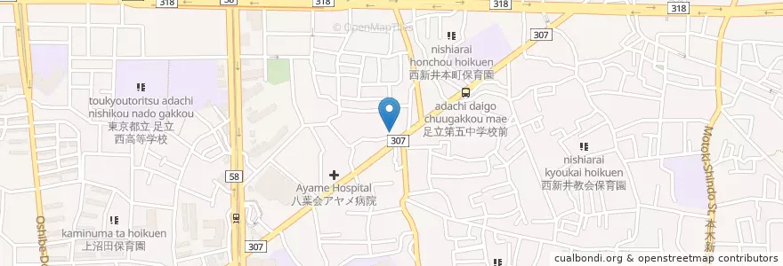 Mapa de ubicacion de 足立西新井本町郵便局 en اليابان, 東京都, 足立区.