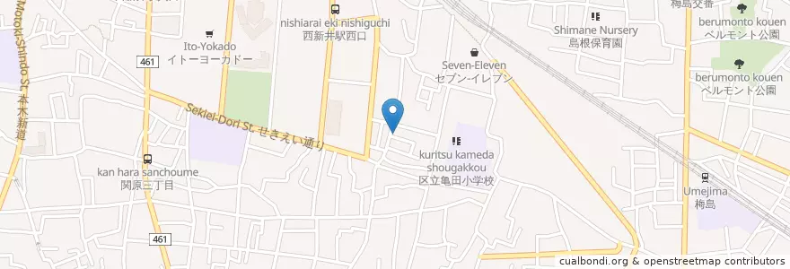 Mapa de ubicacion de 足立西新井栄町郵便局 en Japonya, 東京都, 足立区.