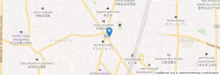 Mapa de ubicacion de 足立西竹の塚郵便局 en ژاپن, 東京都, 足立区.