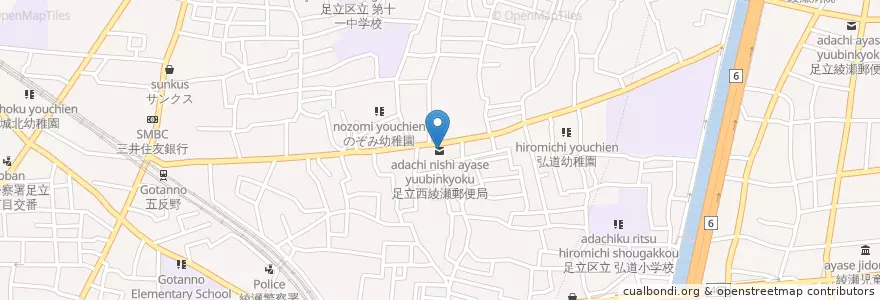 Mapa de ubicacion de 足立西綾瀬郵便局 en اليابان, 東京都, 足立区.