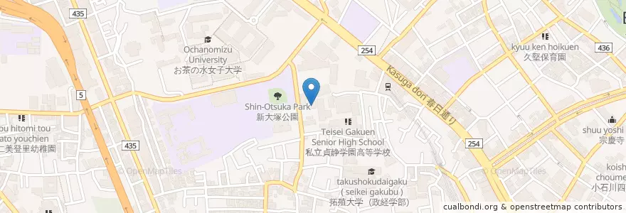 Mapa de ubicacion de 跡見学園女子大学短期大学部 en Jepun, 東京都, 文京区.