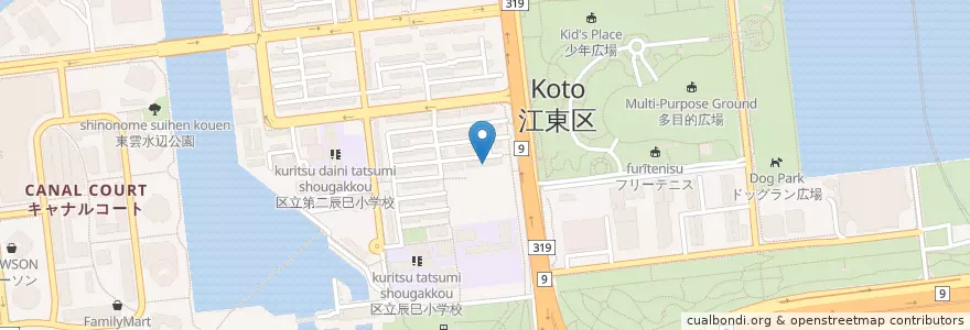 Mapa de ubicacion de 辰巳第三保育園 en Japonya, 東京都, 江東区.