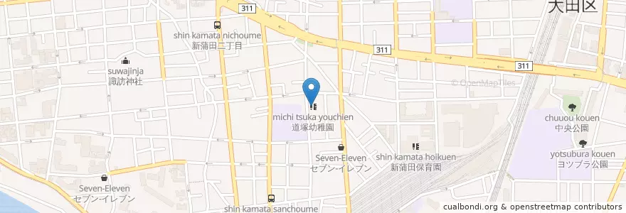 Mapa de ubicacion de 道塚幼稚園 en Japão, Tóquio, 大田区.