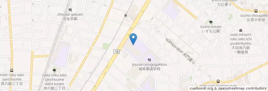 Mapa de ubicacion de 東京都立 六郷工科高等学校 en Japón, Tokio, Ota.