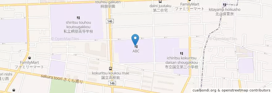 Mapa de ubicacion de ABC en 日本, 東京都, 国立市.