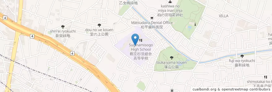 Mapa de ubicacion de 東京都立 杉並総合高等学校 en اليابان, 東京都, 杉並区.