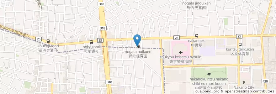 Mapa de ubicacion de 野方保育園 en Япония, Токио, Сугинами.