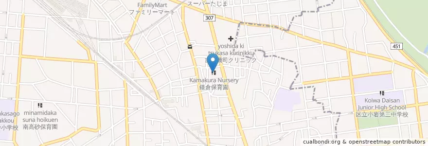 Mapa de ubicacion de 鎌倉保育園 en 일본, 도쿄도, 葛飾区.