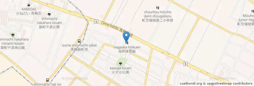 Mapa de ubicacion de 長岡保育園 en 日本, 東京都, 西多摩郡, 瑞穂町.