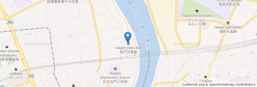 Mapa de ubicacion de 長門児童館 en Japan, Tokyo, Katsushika.