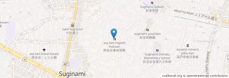 Mapa de ubicacion de 阿佐谷東保育園 en Jepun, 東京都, 杉並区.