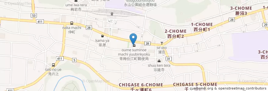 Mapa de ubicacion de 青梅住江町郵便局 en اليابان, 東京都, 青梅市.