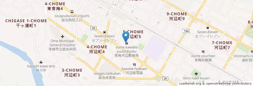 Mapa de ubicacion de 青梅河辺郵便局 en Jepun, 東京都, 青梅市.