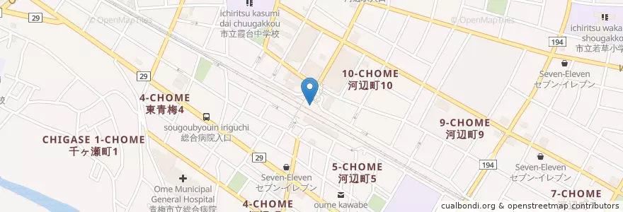 Mapa de ubicacion de 青梅警察署河辺駅前交番 en Japão, Tóquio, 青梅市.