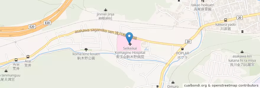 Mapa de ubicacion de 青渓会駒木野病院 en 日本, 東京都, 八王子市.