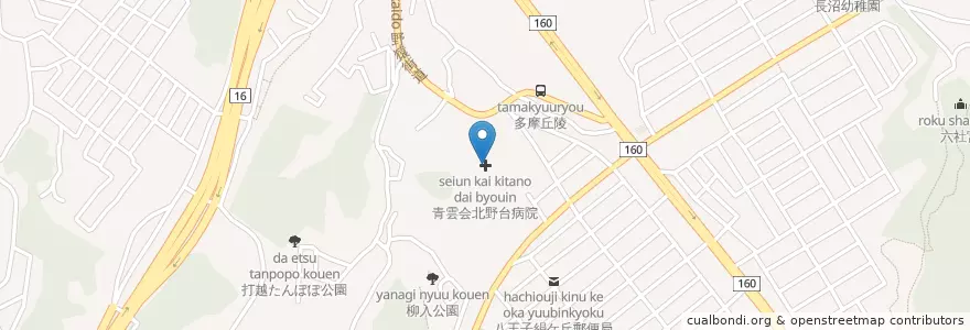 Mapa de ubicacion de 青雲会北野台病院 en Japonya, 東京都, 八王子市.